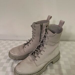 Women's Grey All Leather Lace-Up Boots